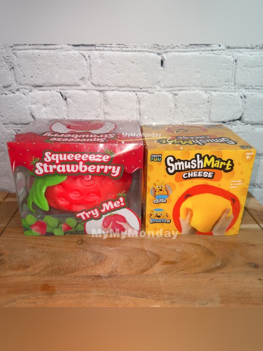 Sunny Days Jumbo Strawberry Squishy & Smushmart Jumbo Cheese Squishy Toy Bundle - Picture 3 of 3